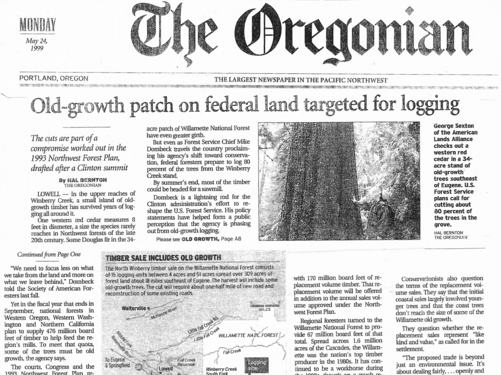 The Oregonian NWinberry Old-growth forest sale clipping - Oregon Wild